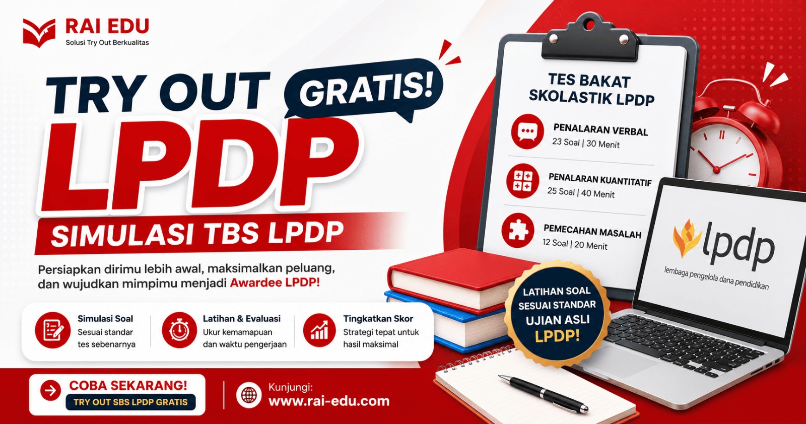 Tips dan trik lolos SBS/TBS LPDP, mulai dari strategi mengatur waktu, skimming, eliminasi jawaban, hingga latihan try out dan simulasi ujian.